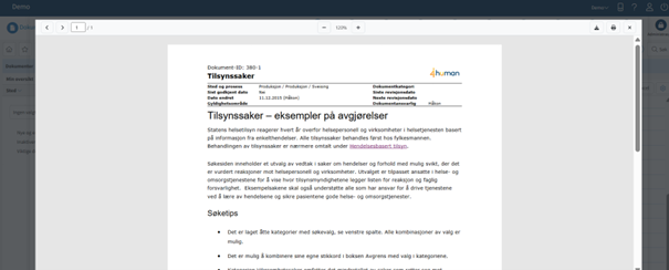 skjermbilde fra TQM som viser hvordan du forhåndsviser dokumenter