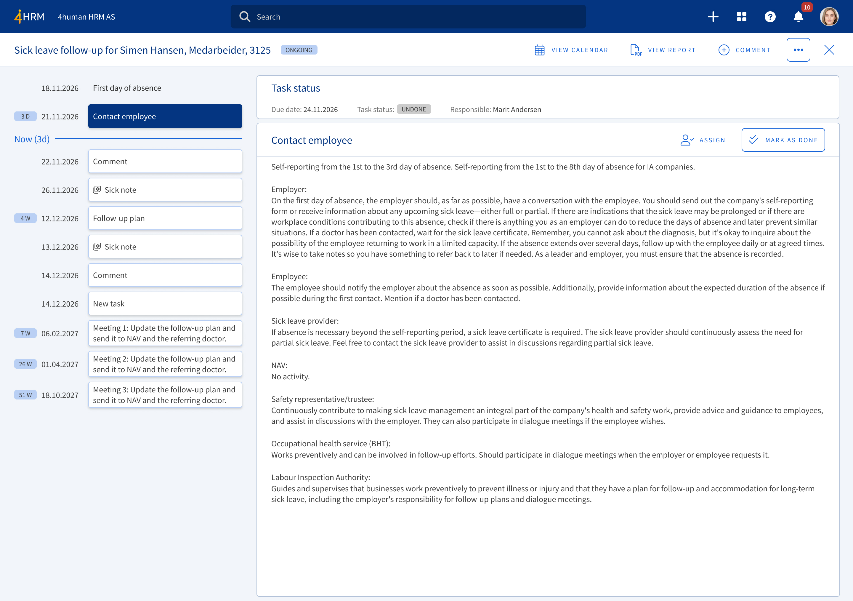 The sick leave follow-up module in 4human HRM